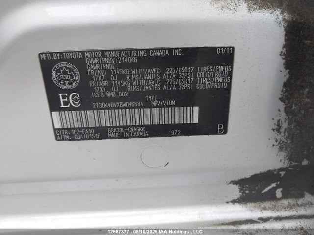 Продажа на аукционе авто 2011 Toyota Rav4 Limited V6, vin: 2T3DK4DVXBW046684, номер лота: 12667377