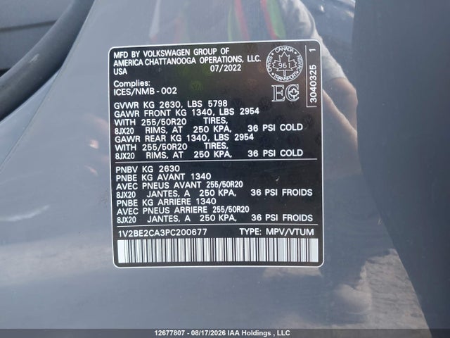 Auction sale of the 2023 Volkswagen Atlas Cross Sport Sel, vin: 1V2BE2CA3PC200677, lot number: 12677807