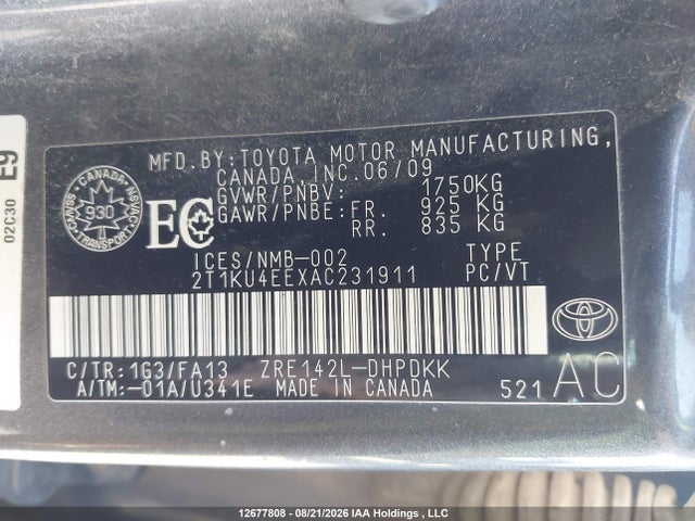 12677808 :رقم المزاد ، 2T1KU4EEXAC231911 vin ، 2010 Toyota Matrix Wagon مزاد بيع
