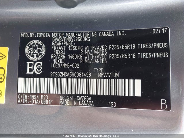 12677817 :رقم المزاد ، 2T2BZMCA5HC084498 vin ، 2017 Lexus Rx 350/base/f Sport مزاد بيع