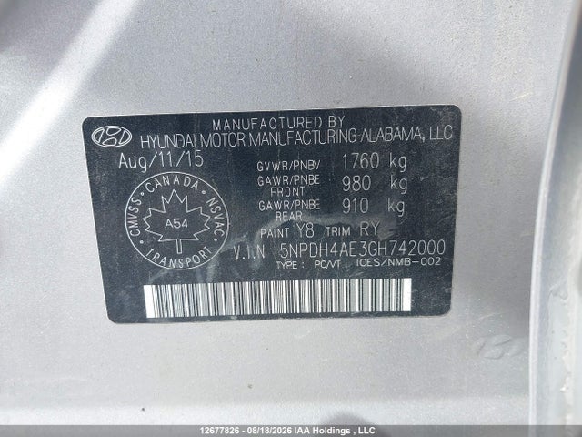 Hyundai ELANTRA GL 2016 5NPDH4AE3GH742000 Image 9