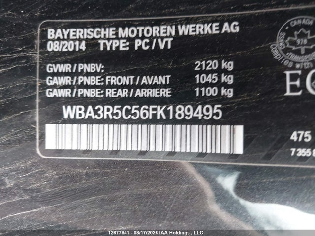 12677841 :رقم المزاد ، WBA3R5C56FK189495 vin ، 2015 Bmw 435i Xdrive مزاد بيع