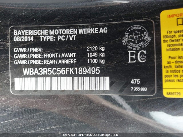 12677841 :رقم المزاد ، WBA3R5C56FK189495 vin ، 2015 Bmw 435i Xdrive مزاد بيع