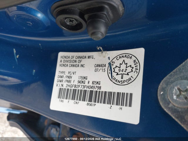 Honda Civic Touring 2015 2HGFB2F73FH049798 Image 9