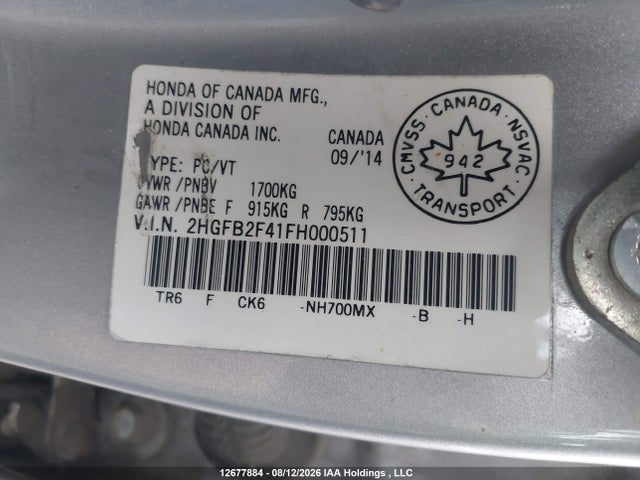 Honda Civic Lx 2015 2HGFB2F41FH000511 Image 9