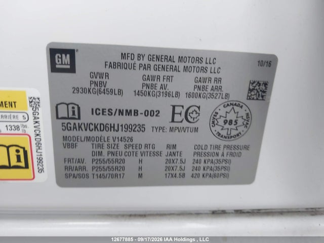 Buick Enclave 2017 5GAKVCKD6HJ199235 Image 9