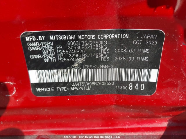 JA4T5VA98RZ608523 Mitsubishi Outlander Phev Le/sel