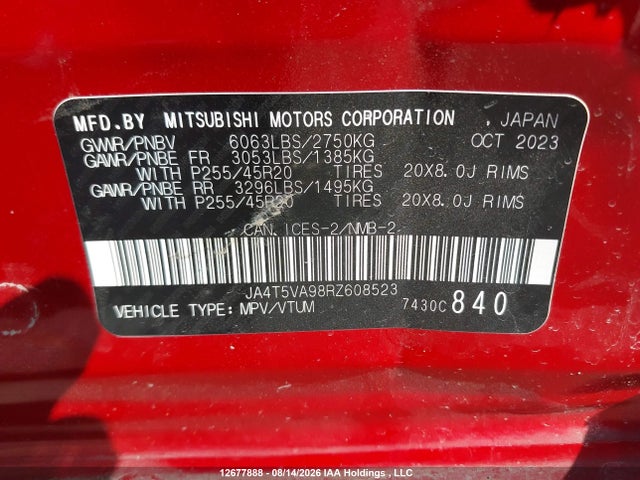 JA4T5VA98RZ608523 Mitsubishi Outlander Phev Le/sel