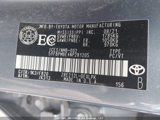 Toyota Corolla Le/xle 2022 5YFBPMBEFNP281205 Image 20