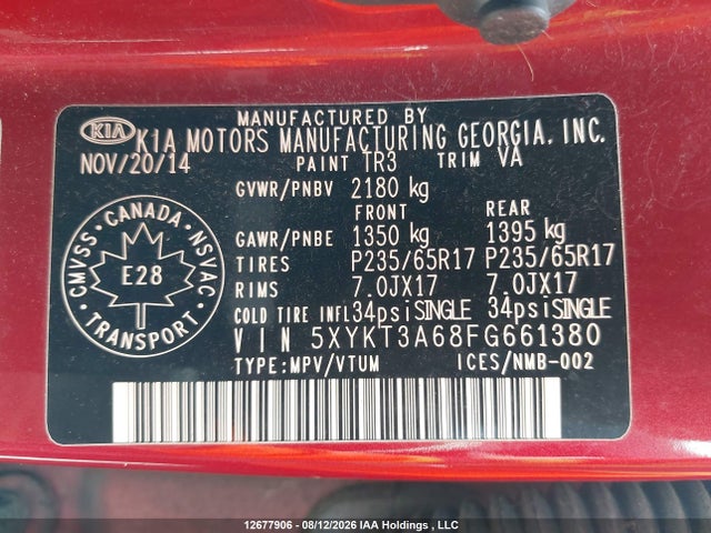 KIA SORENTO LX 2015 5XYKT3A68FG661380 Image 9