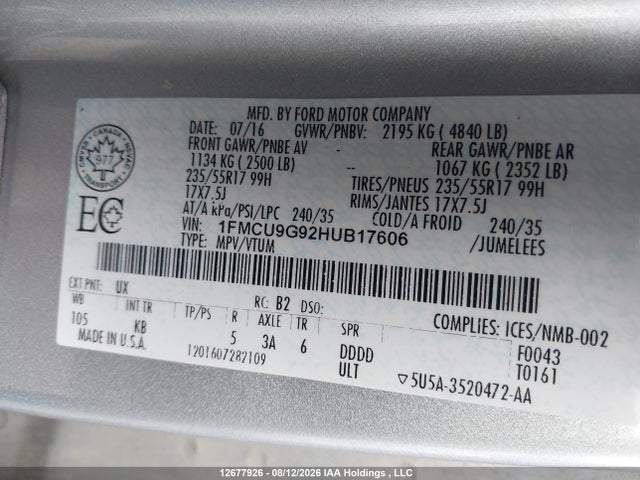Ford ESCAPE SE 2017 1FMCU9G92HUB17606 Image 18