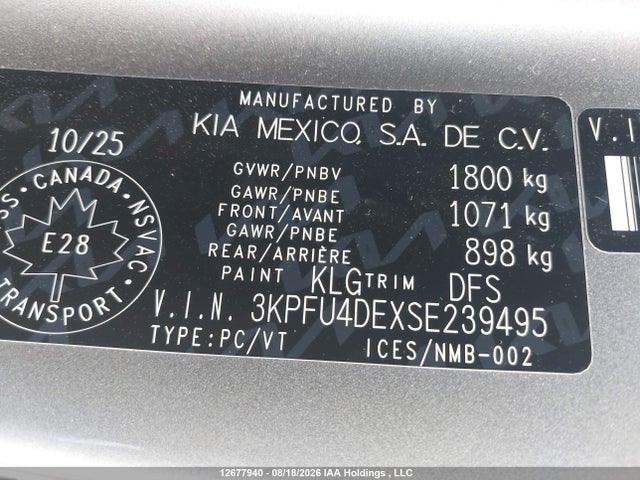 Aukcja sprzedaży 2025 Kia K4 Ex/ex+, vin: 3KPFU4DEXSE239495, numer aukcji: 12677940