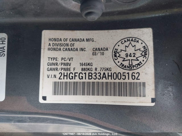 Продаж на аукціоні авто 2010 Honda Civic, vin: 2HGFG1B33AH005162, номер лоту: 12677957