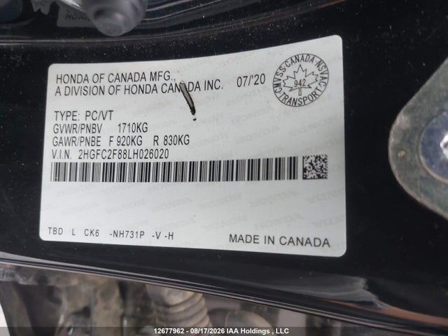 2HGFC2F88LH026020 Honda Civic Sport