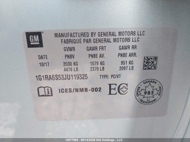 Chevrolet VOLT LT 2018 1G1RA6S53JU119325 Image 9