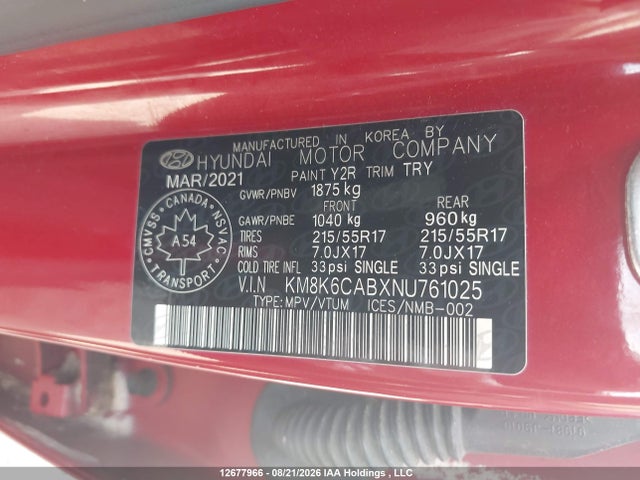 Продажа на аукционе авто 2022 Hyundai Kona Preferred Awd With Sun And Leather Package, vin: KM8K6CABXNU761025, номер лота: 12677966