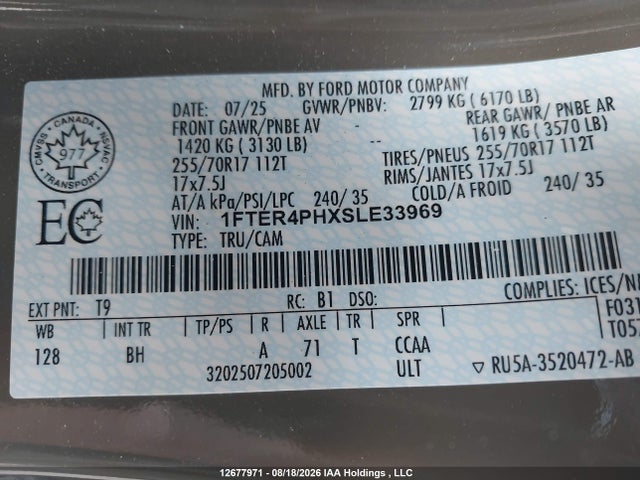 Ford RANGER XL 2025 1FTER4PHXSLE33969 Image 17