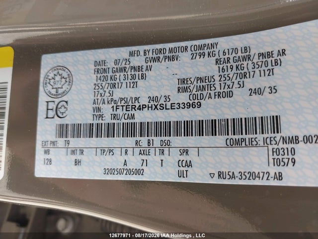 Ford RANGER XL 2025 1FTER4PHXSLE33969 Image 9