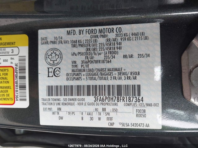 Ford FUSION SE 2015 3FA6P0H78FR187364 Image 9