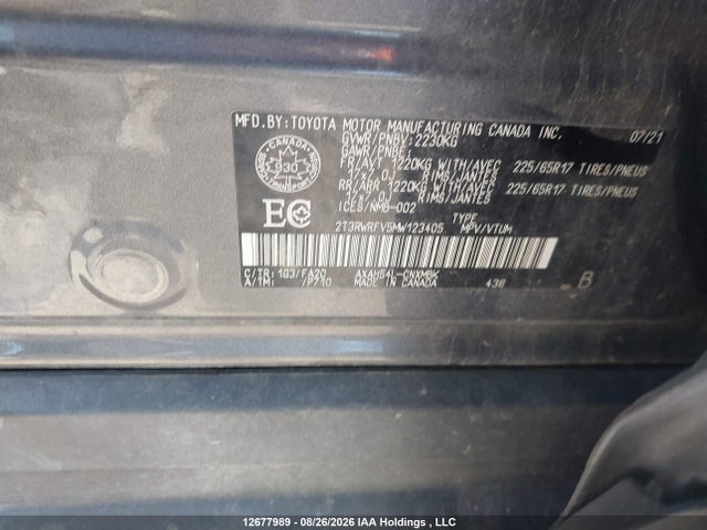 Продажа на аукционе авто 2021 Toyota Rav4 Xle, vin: 2T3RWRFV5MW123405, номер лота: 12677989