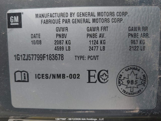 2009 Chevrolet Malibu 2lt მანქანა იყიდება აუქციონზე, vin: 1G1ZJ57799F183678, აუქციონის ნომერი: 12677997
