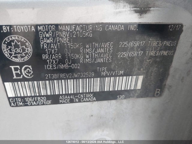 Toyota RAV4 LE 2018 2T3BFREV2JW732529 Image 9