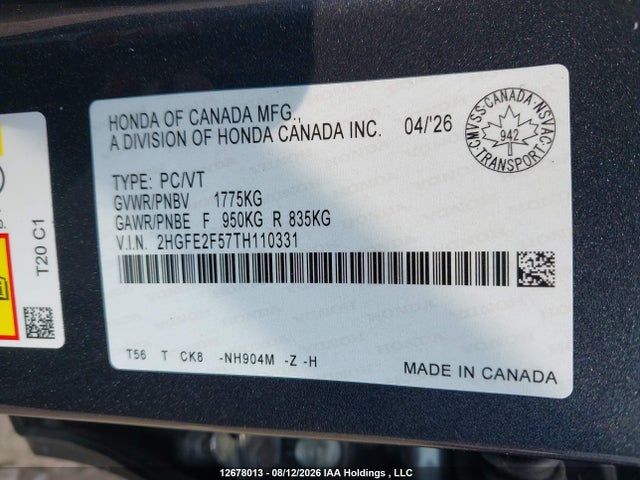 Honda Civic Sport 2026 2HGFE2F57TH110331 Image 9