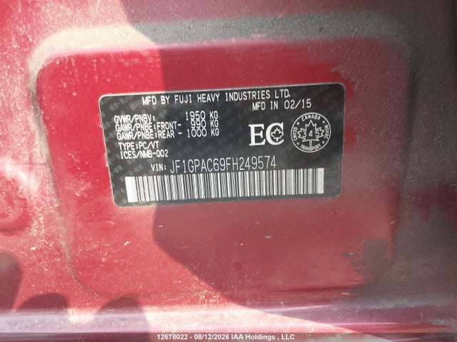 2015 Subaru Impreza Premium მანქანა იყიდება აუქციონზე, vin: JF1GPAC69FH249574, აუქციონის ნომერი: 12678022