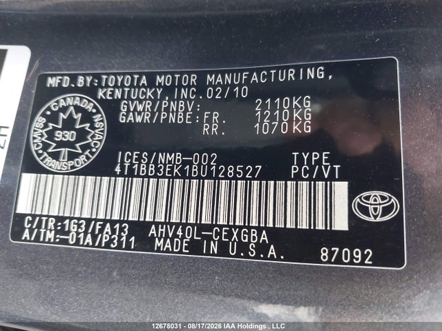 Aukcja sprzedaży 2011 Toyota Camry Hybrid, vin: 4T1BB3EK1BU128527, numer aukcji: 12678031