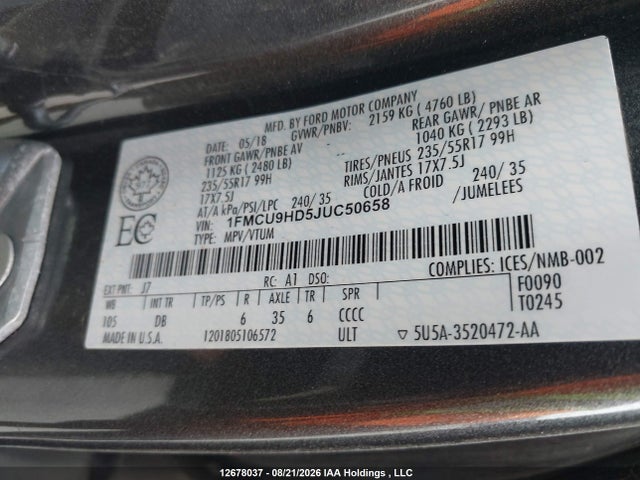 Ford ESCAPE SEL 2018 1FMCU9HD5JUC50658 Image 19