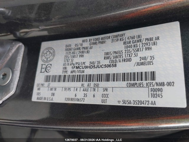 Ford ESCAPE SEL 2018 1FMCU9HD5JUC50658 Image 9