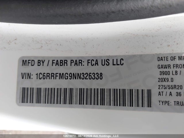 12678073 :رقم المزاد ، 1C6RRFMG9NN326338 vin ، 2022 Ram 1500 Big Horn/lone Star مزاد بيع