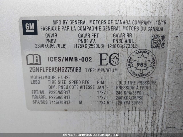 2GNFLFEK9H6275083 Chevrolet EQUINOX 1LT