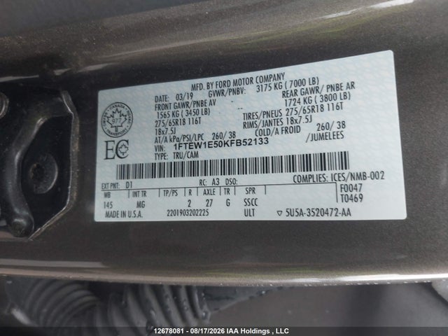 Ford F-150 Xlt 2019 1FTEW1E50KFB52133 Image 9