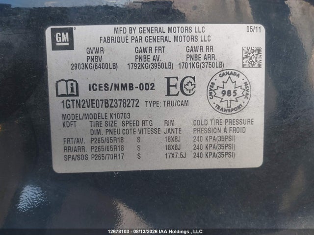 Продаж на аукціоні авто 2011 Gmc Sierra K1500 Sle, vin: 1GTN2VE07BZ378272, номер лоту: 12678103