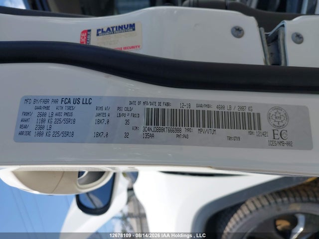 12678109 :رقم المزاد ، 3C4NJDBB8KT666988 vin ، 2019 Jeep Compass North مزاد بيع