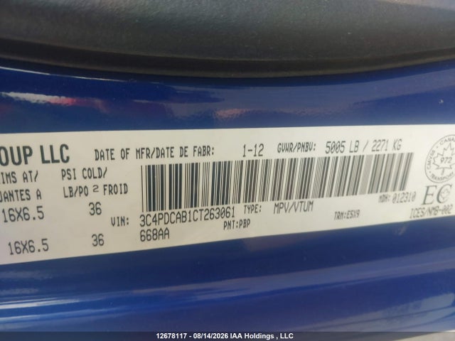 Aukcja sprzedaży 2012 Dodge Journey Canada Value Pkg, vin: 3C4PDCAB1CT263061, numer aukcji: 12678117