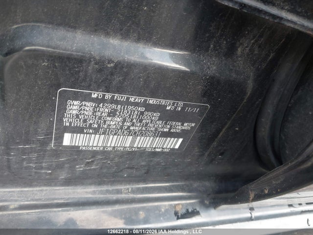 Auction sale of the 2012 Subaru Impreza 2.0i Touring Package, vin: JF1GPAD67CH208631, lot number: 12662218