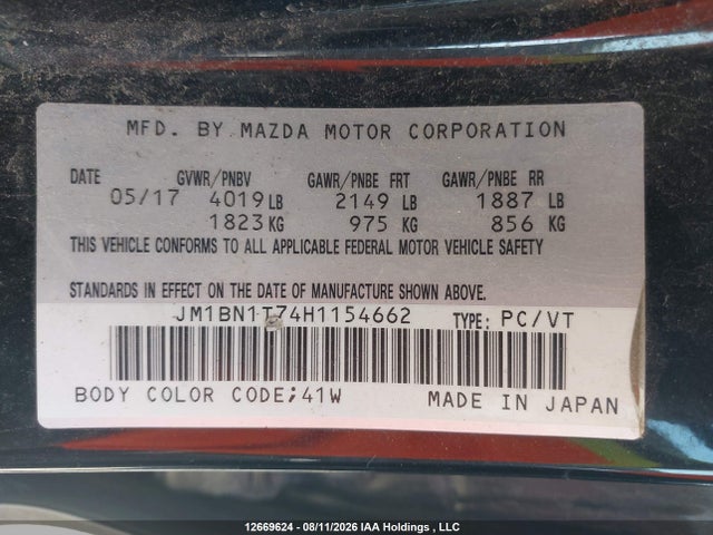 2017 Mazda Mazda3 Se მანქანა იყიდება აუქციონზე, vin: JM1BN1T74H1154662, აუქციონის ნომერი: 12669624
