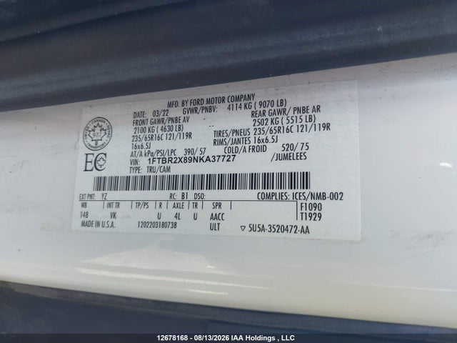 Ford Transit T-250 2022 1FTBR2X89NKA37727 Image 19