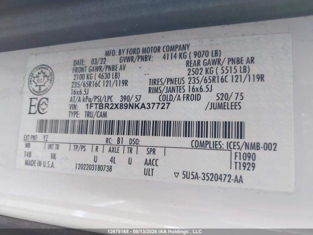 Ford Transit T-250 2022 1FTBR2X89NKA37727 Image 9