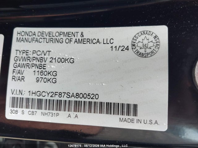 1HGCY2F87SA800520 Honda Accord Touring Hybrid