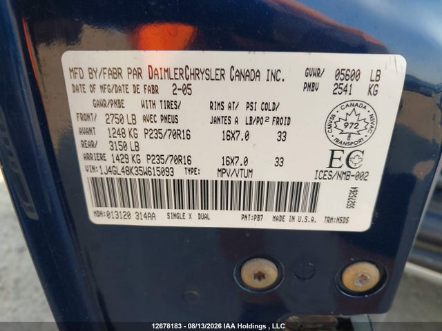 Продаж на аукціоні авто 2005 Jeep Liberty Sport, vin: 1J4GL48K35W615093, номер лоту: 12678183