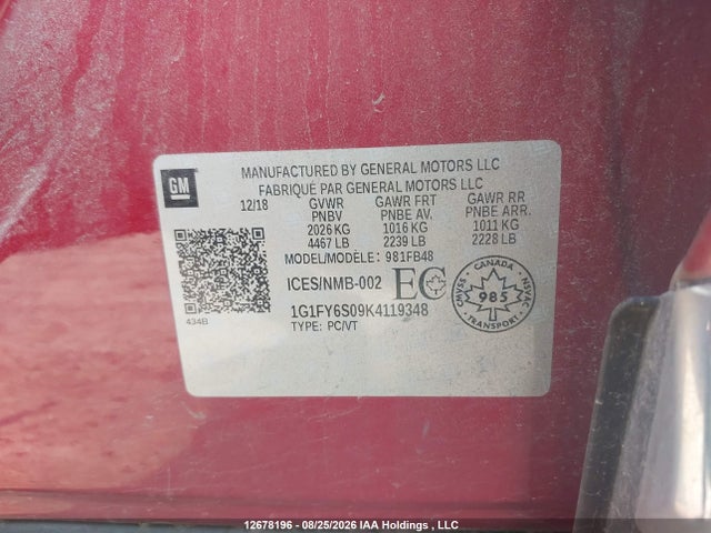 Chevrolet BOLT EV LT 2019 1G1FY6S09K4119348 Image 9