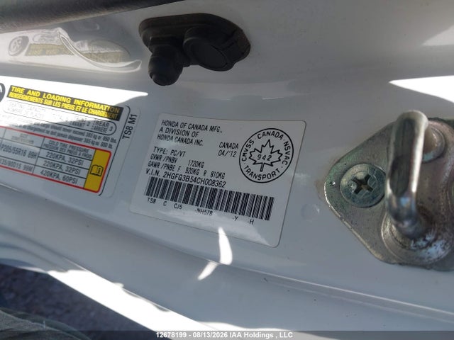 Продажа на аукционе авто 2012 Honda Civic Ex, vin: 2HGFG3B54CH008362, номер лота: 12678199
