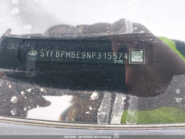 12678200 :رقم المزاد ، 5YFBPMBE9NP315574 vin ، 2022 Toyota Corolla Le/xle مزاد بيع