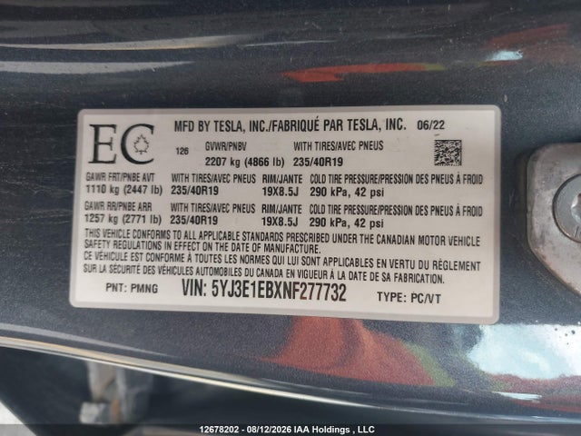 Tesla MODEL 3 2022 5YJ3E1EBXNF277732 Image 21