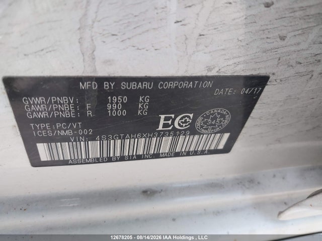2017 Subaru Impreza Sport მანქანა იყიდება აუქციონზე, vin: 4S3GTAH6XH3735129, აუქციონის ნომერი: 12678205