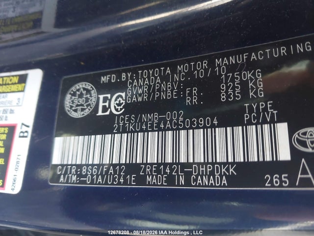 12678208 :رقم المزاد ، 2T1KU4EE4AC503904 vin ، 2010 Toyota Matrix Wagon مزاد بيع