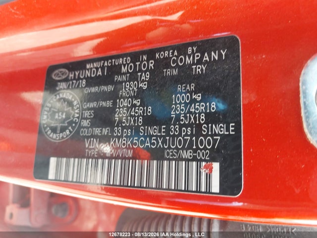 KM8K5CA5XJU071007 Hyundai Kona